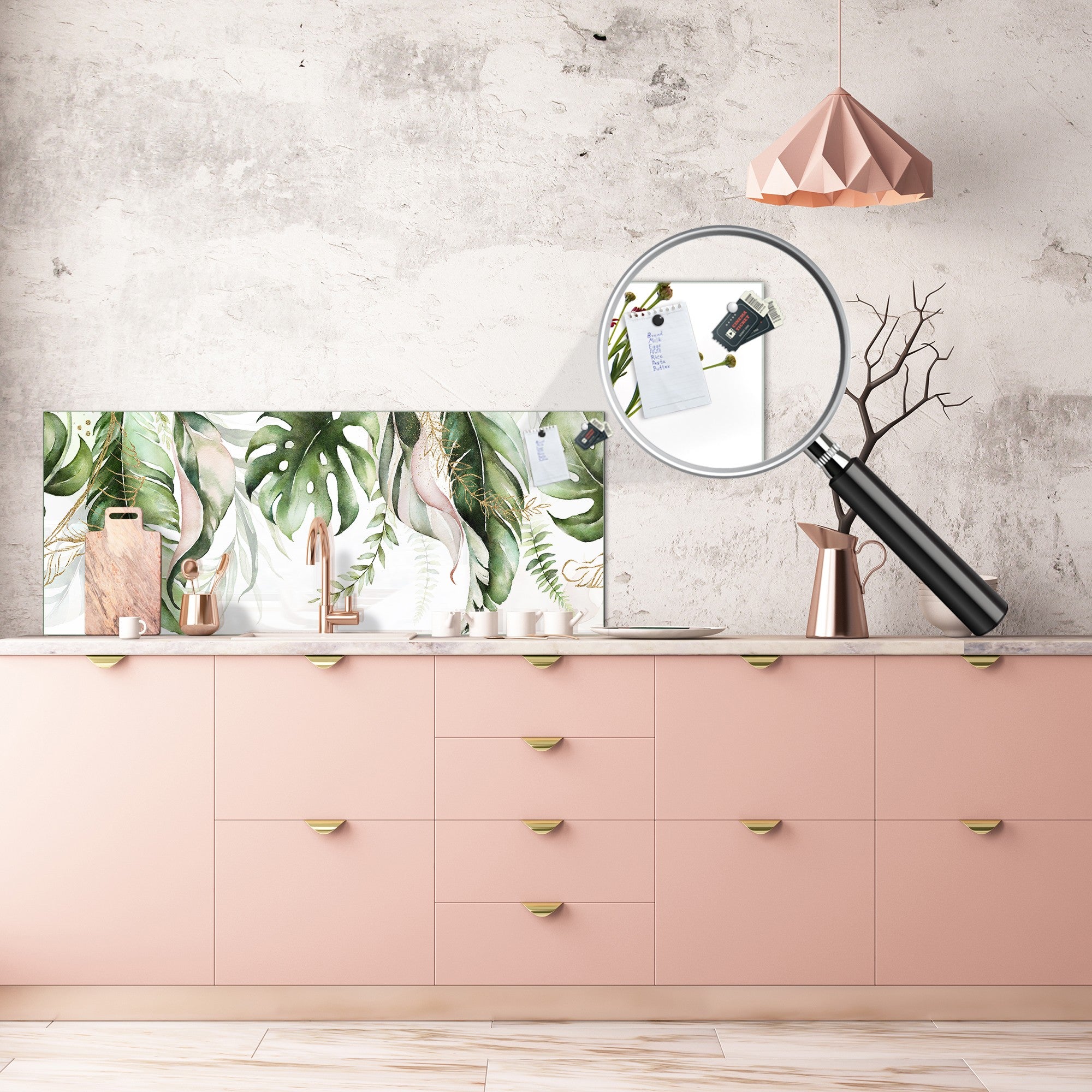 Design glass backsplash - Tempered Glass BBS29 splashback w/wo magnetic properties : Nature Series : Tropical watercolour