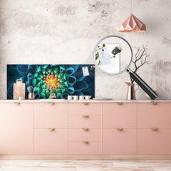 Design glass backsplash - Tempered Glass BBS29 splashback w/wo magnetic properties : Nature Series : Blue-green flower