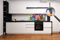 Stunning glass wall art - Wide format kitchen backsplash BBS32 w/wo magnetic properties : Animals series : Colourful lion