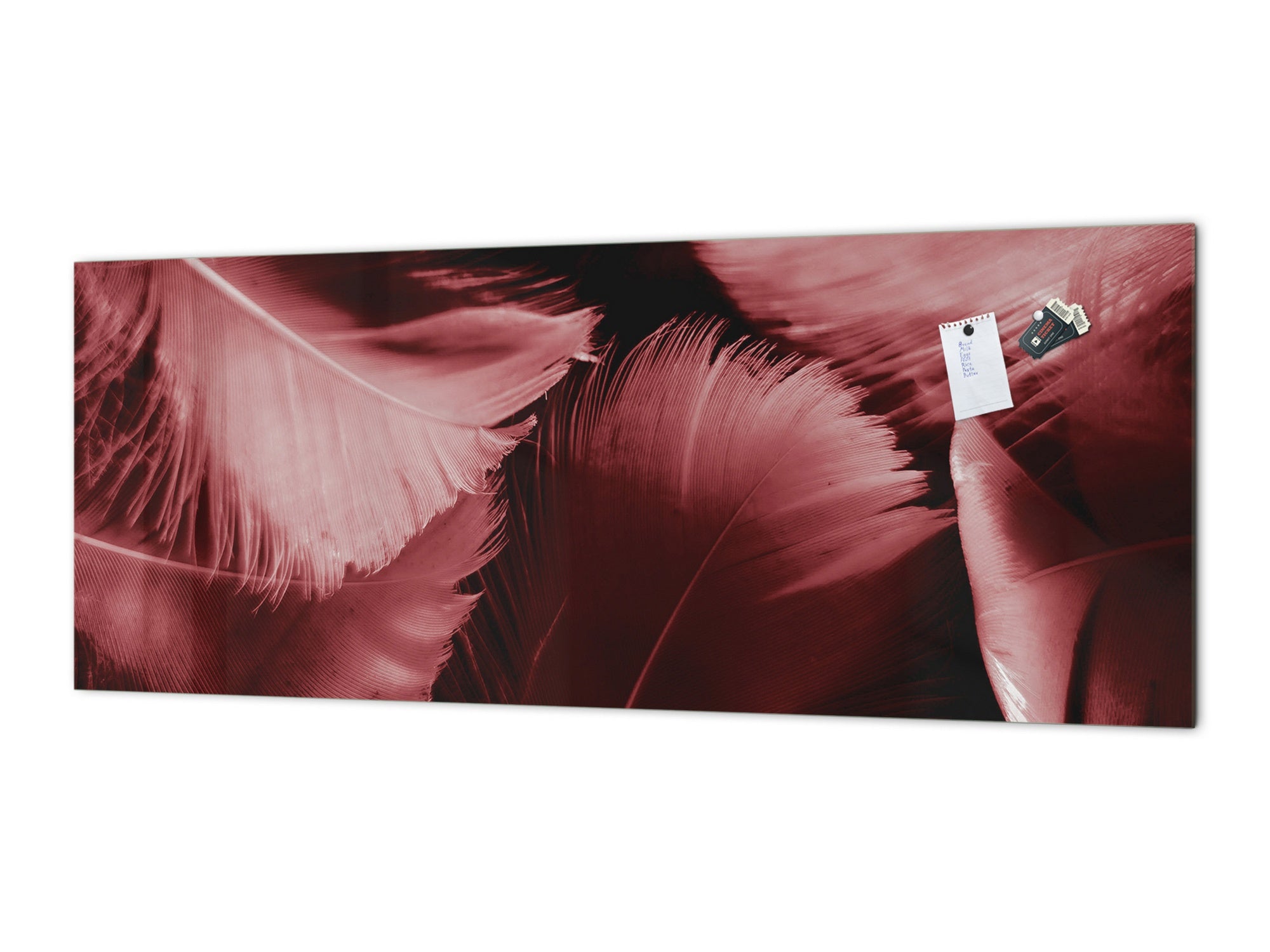 Stylish glass backsplash - Photo glass upstand BBS31 w/wo magnetic properties : Textures series : White and red feathers