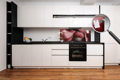 Stylish glass backsplash - Photo glass upstand BBS31 w/wo magnetic properties : Textures series : White and red feathers