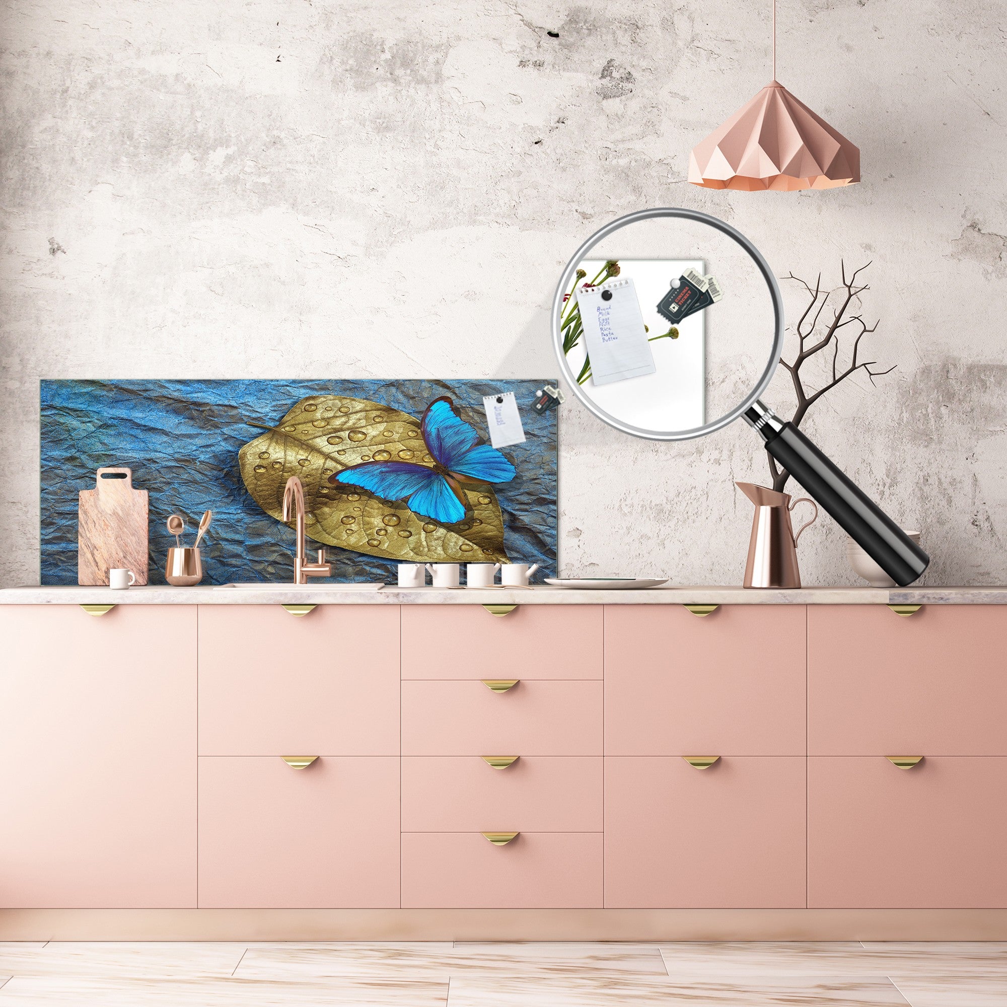 Stunning glass wall art - Wide format kitchen backsplash BBS32 w/wo magnetic properties : Animals series : Tropical butterfly 1