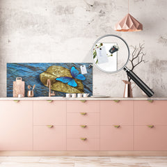 Stunning glass wall art - Wide format kitchen backsplash BBS32 w/wo magnetic properties : Animals series : Tropical butterfly 1