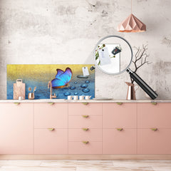 Stunning glass wall art - Wide format kitchen backsplash BBS32 w/wo magnetic properties : Animals series : Tropical butterfly 2