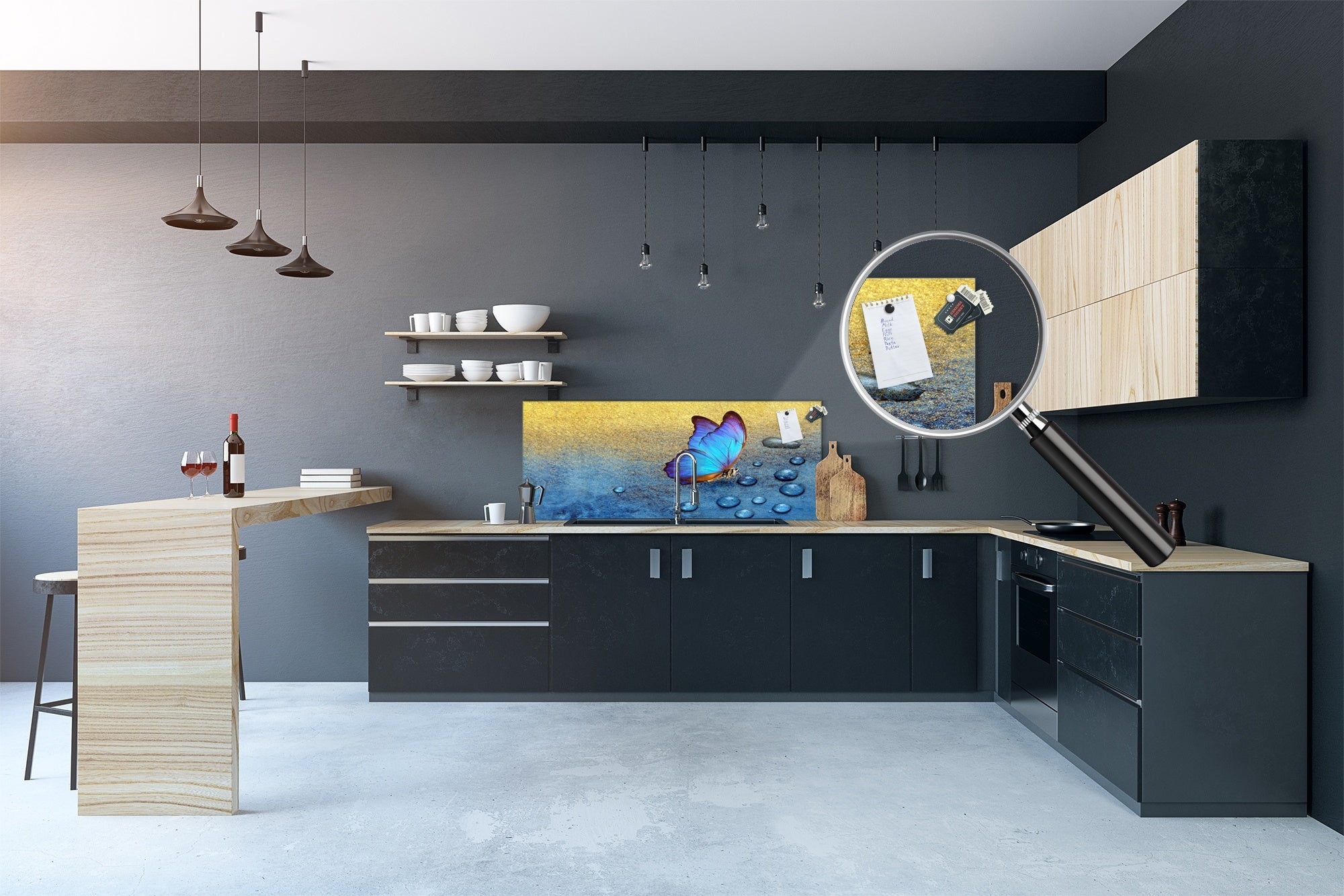 Stunning glass wall art - Wide format kitchen backsplash BBS32 w/wo magnetic properties : Animals series : Tropical butterfly 2