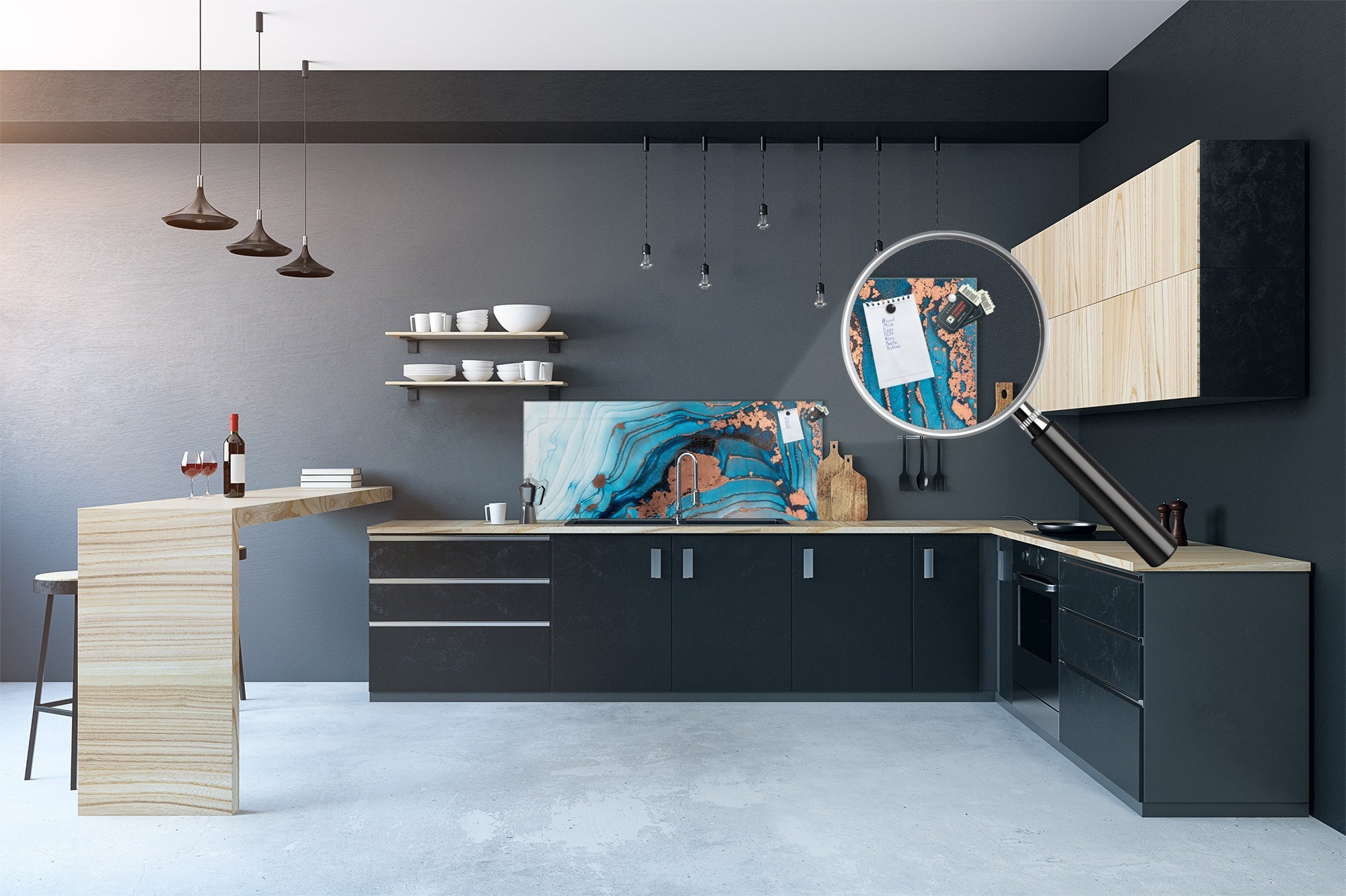 Contemporary glass kitchen panel - Wide format wall backsplash BBS30 w/wo magnetic properties : Art. Series : Liquid colours 3