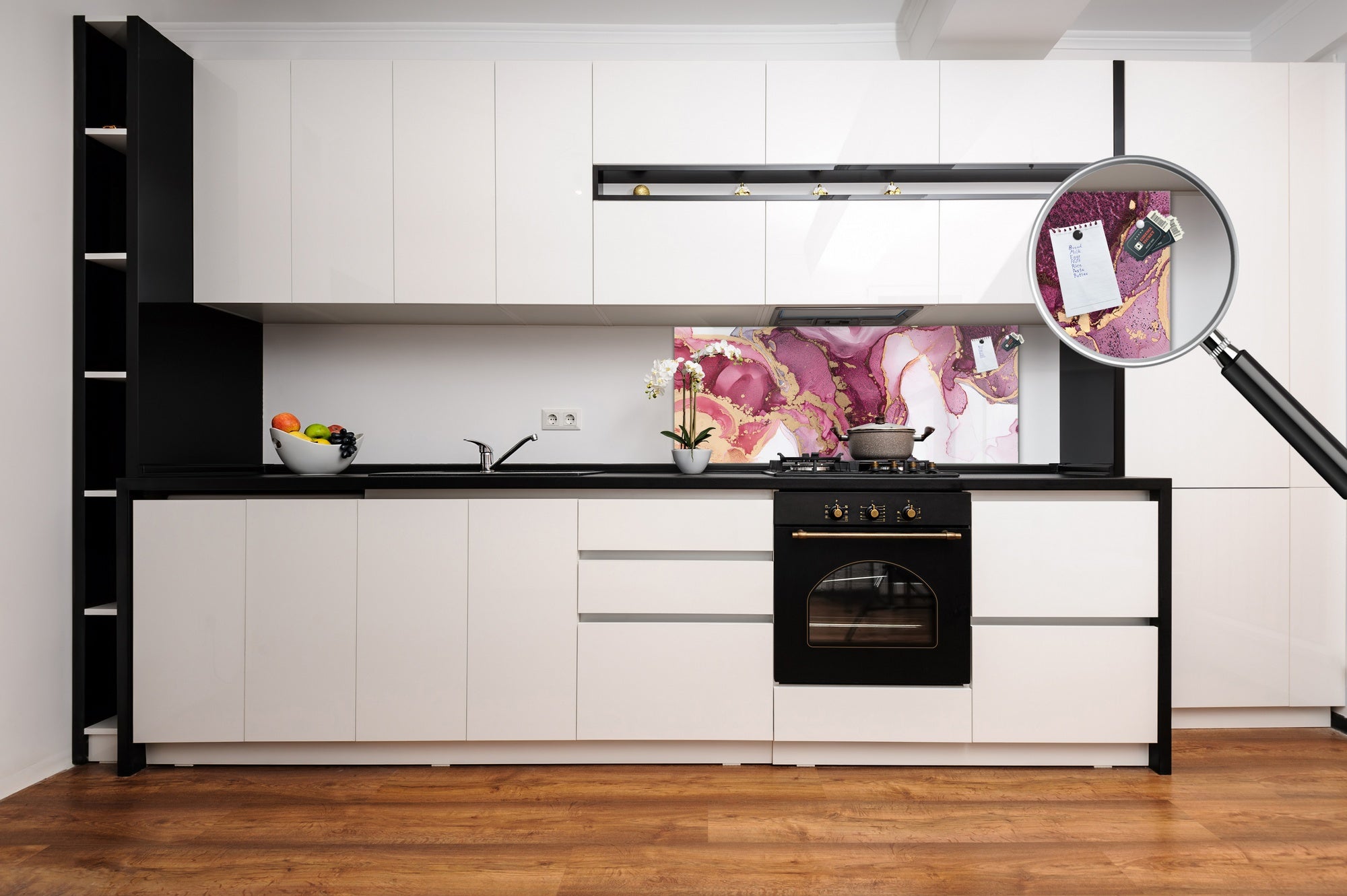 Contemporary glass kitchen panel - Wide format wall backsplash BBS30 w/wo magnetic properties : Art. Series : Liquid colours 5