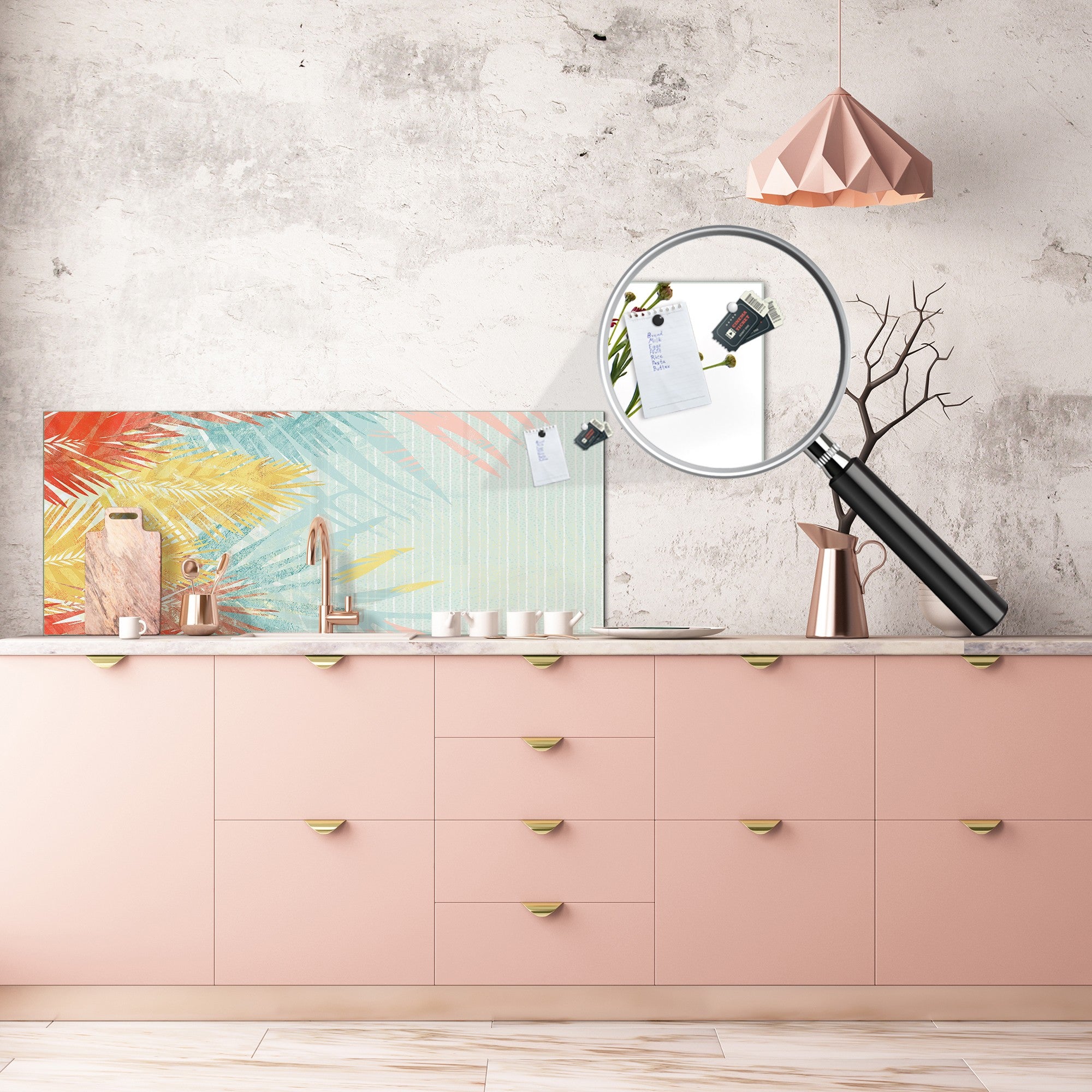 Design glass backsplash - Tempered Glass BBS29 splashback w/wo magnetic properties : Nature Series : Botanical wall art.