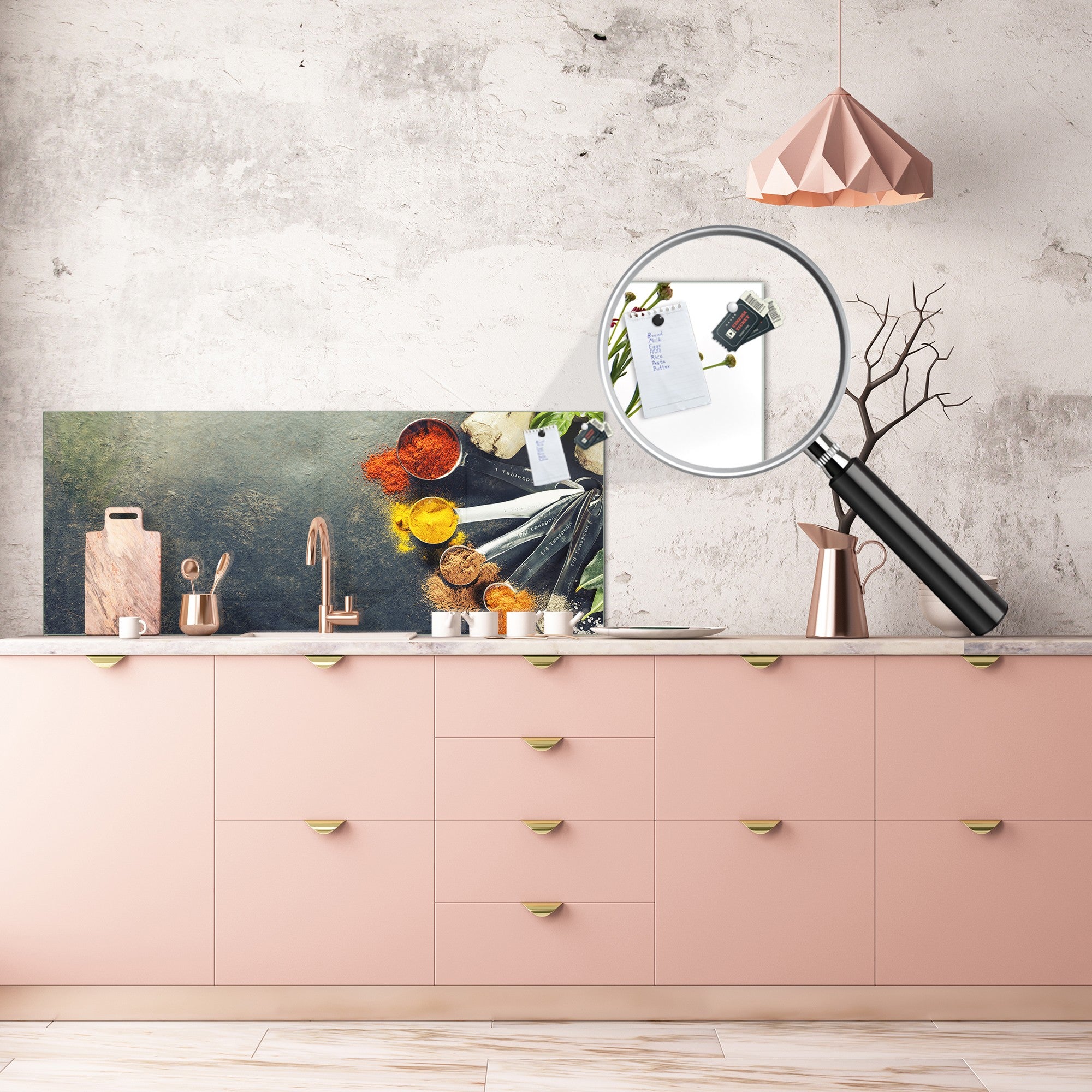 Toughened printed glass backsplash - Kitchen wall splashback BBS33 w/wo magnetic properties : Herbs and spices series : Curry spices