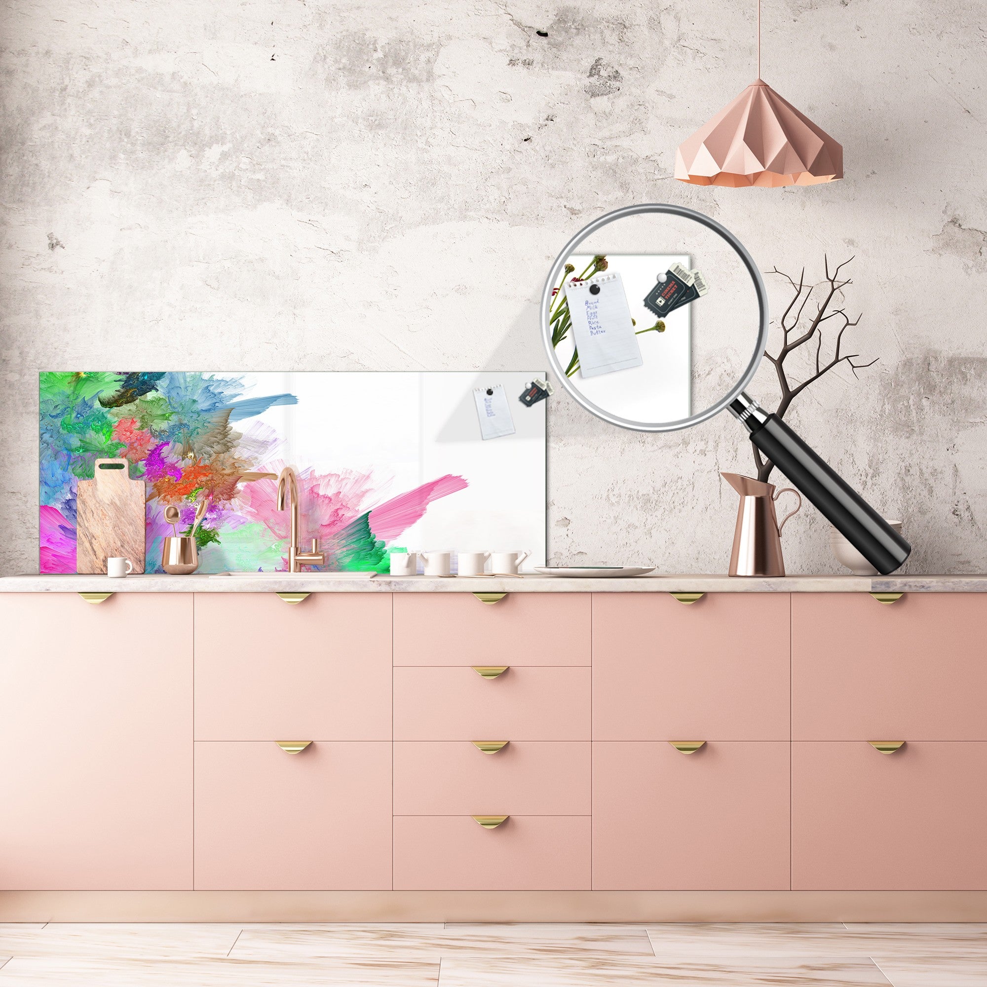 Stylish glass backsplash - Photo glass upstand BBS31 w/wo magnetic properties : Textures series : Colourful background