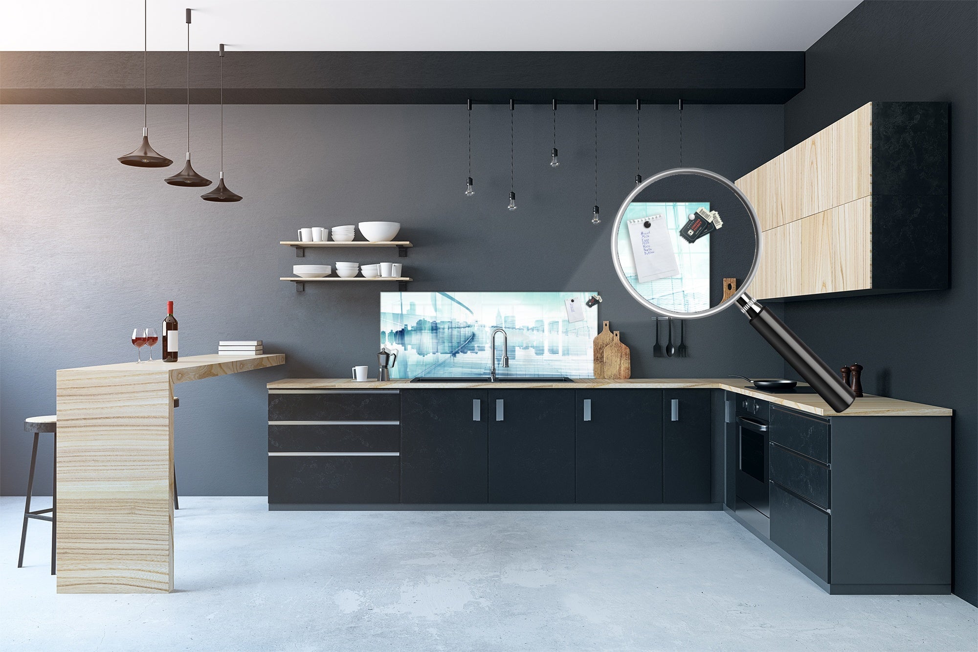 Wide format Wall panel - Design backsplash BBS34 w/wo magnetic properties : Miscellaneous series : Abstract cityscape 1