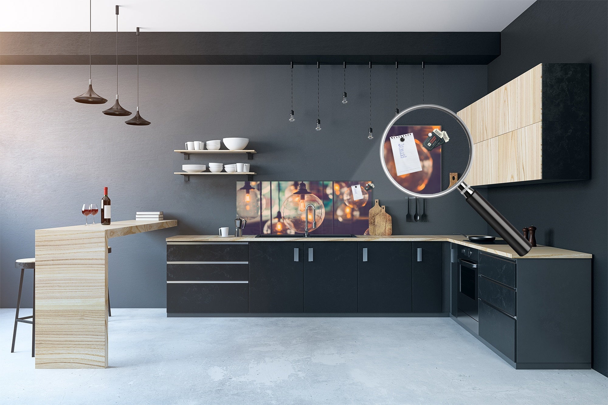 Wide format Wall panel - Design backsplash BBS34 w/wo magnetic properties : Miscellaneous series : Retro lamps