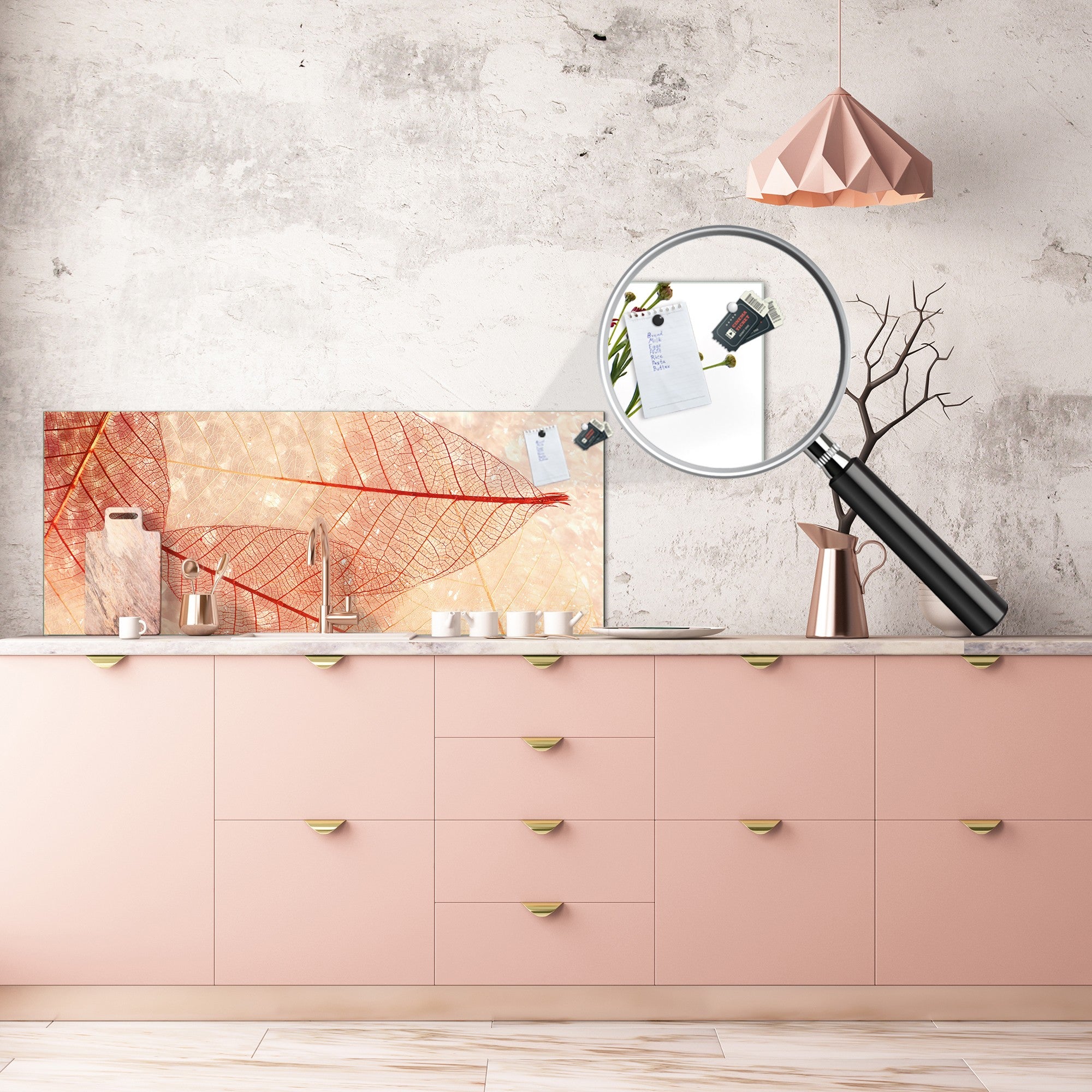 Design glass backsplash - Tempered Glass BBS29 splashback w/wo magnetic properties : Nature Series : Transparent orange leaves