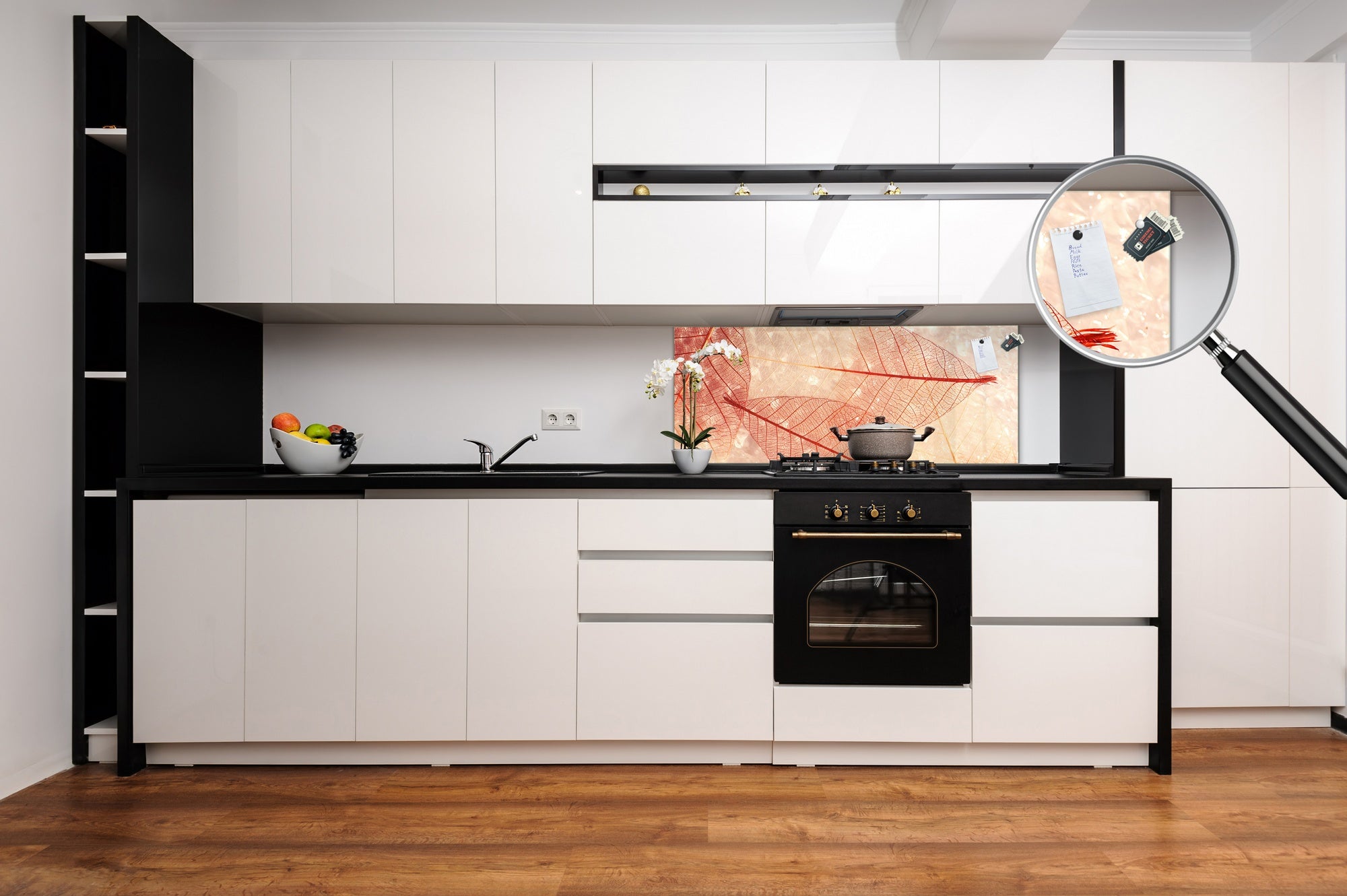 Design glass backsplash - Tempered Glass BBS29 splashback w/wo magnetic properties : Nature Series : Transparent orange leaves