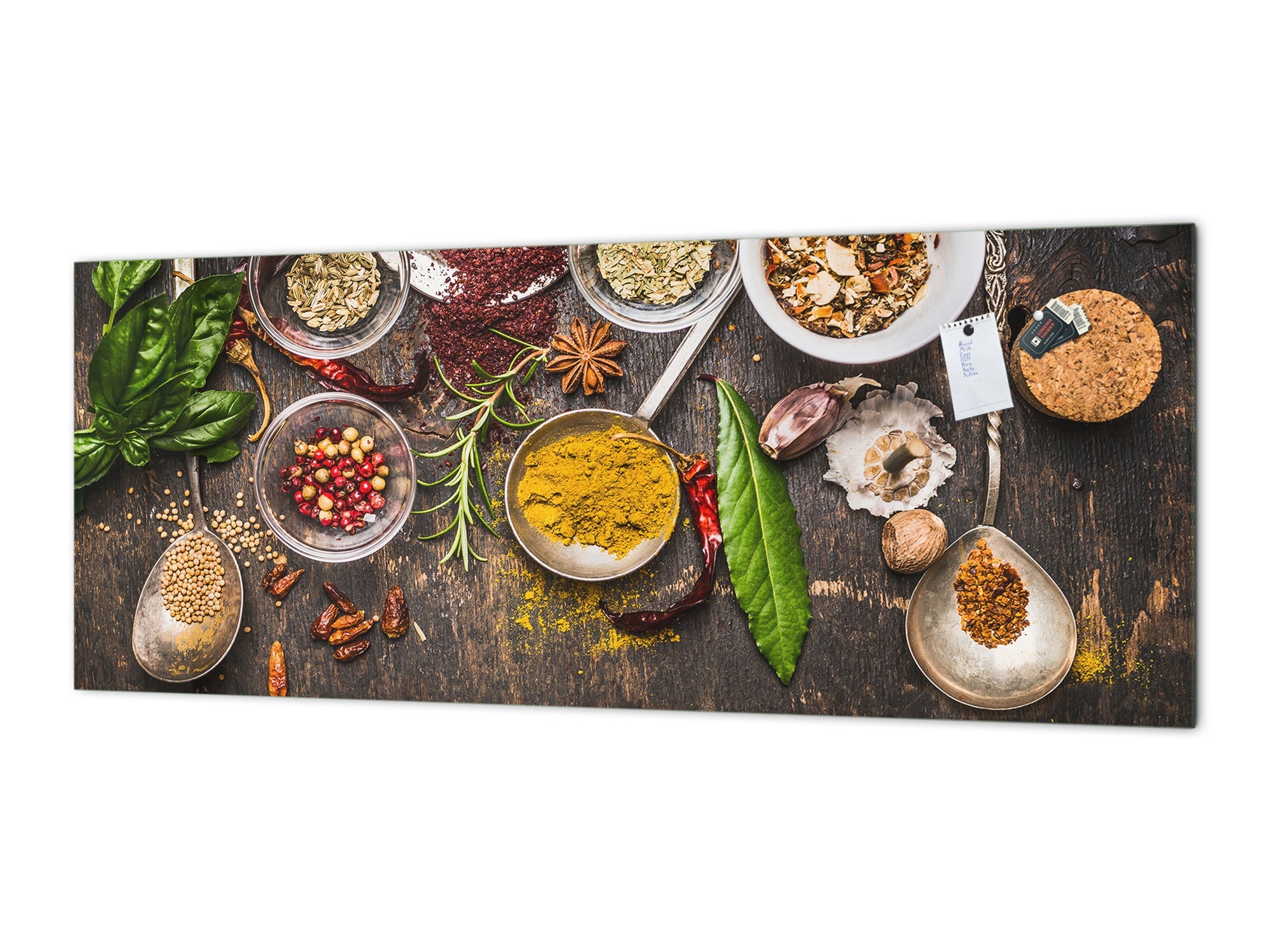 Toughened printed glass backsplash - Kitchen wall splashback BBS33 w/wo magnetic properties : Herbs and spices series : Rustical spices