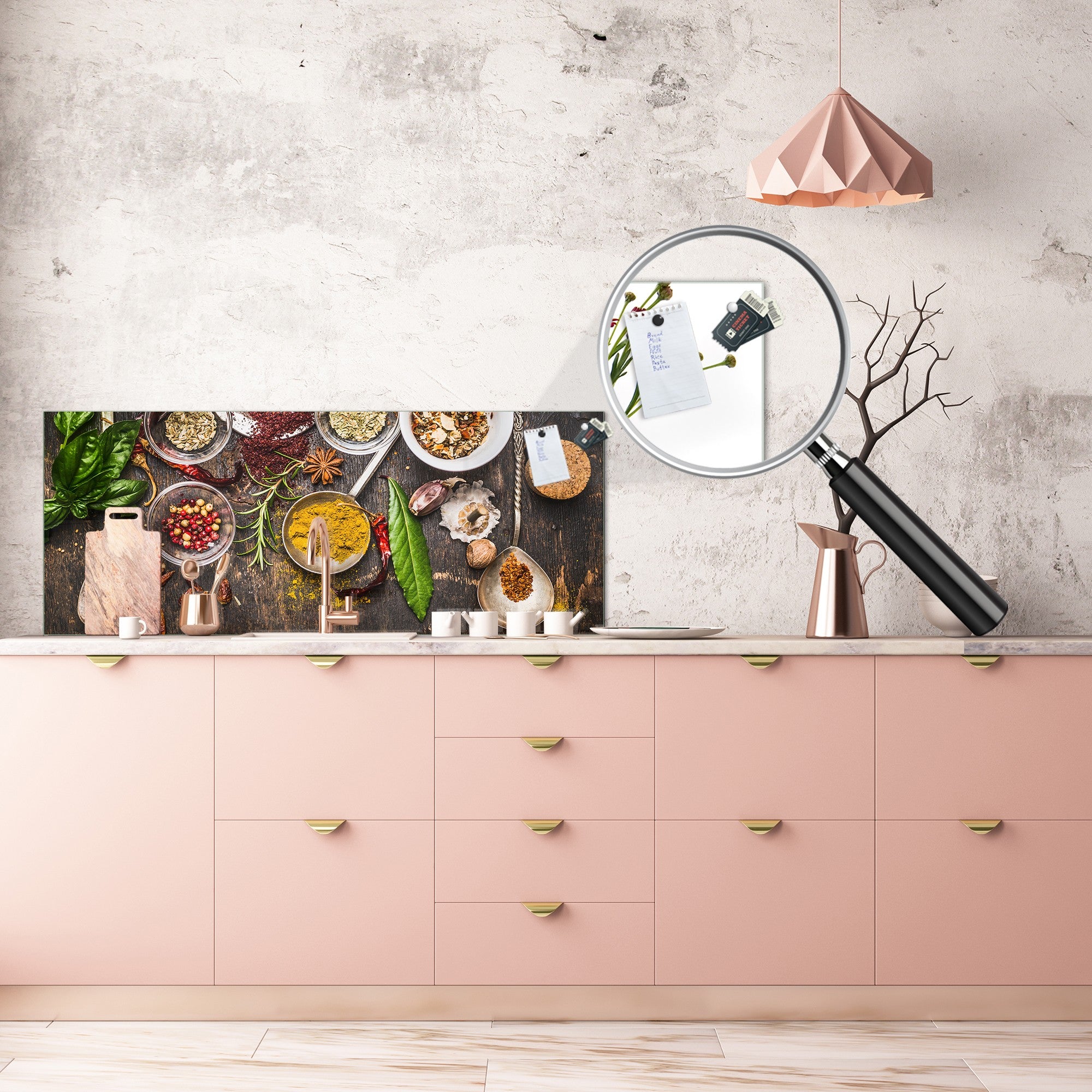 Toughened printed glass backsplash - Kitchen wall splashback BBS33 w/wo magnetic properties : Herbs and spices series : Rustical spices