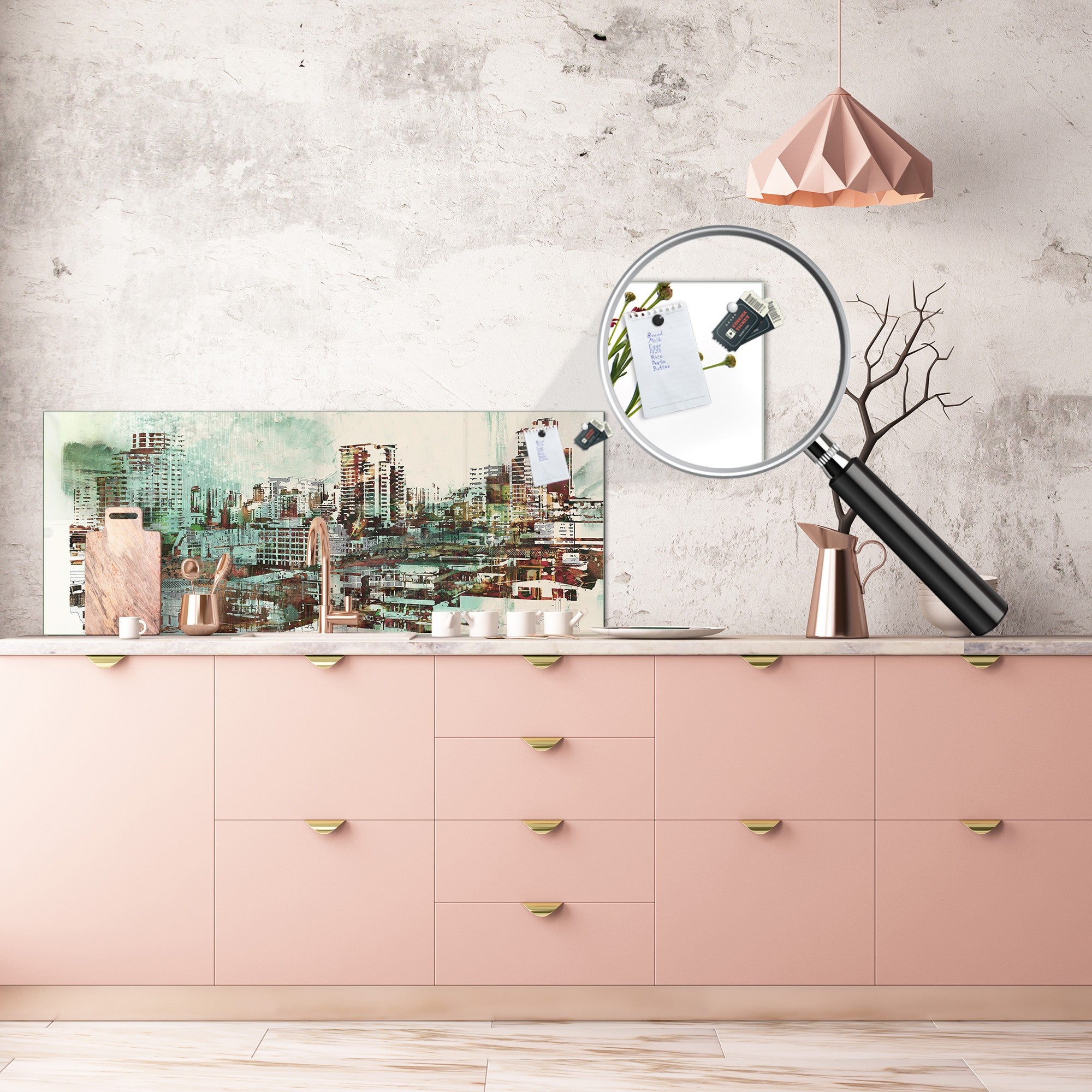 Wide format Wall panel - Design backsplash BBS34 w/wo magnetic properties : Miscellaneous series : Abstract cityscape 2