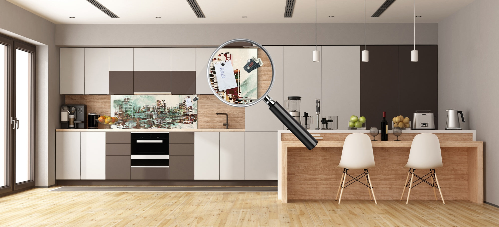 Wide format Wall panel - Design backsplash BBS34 w/wo magnetic properties : Miscellaneous series : Abstract cityscape 2