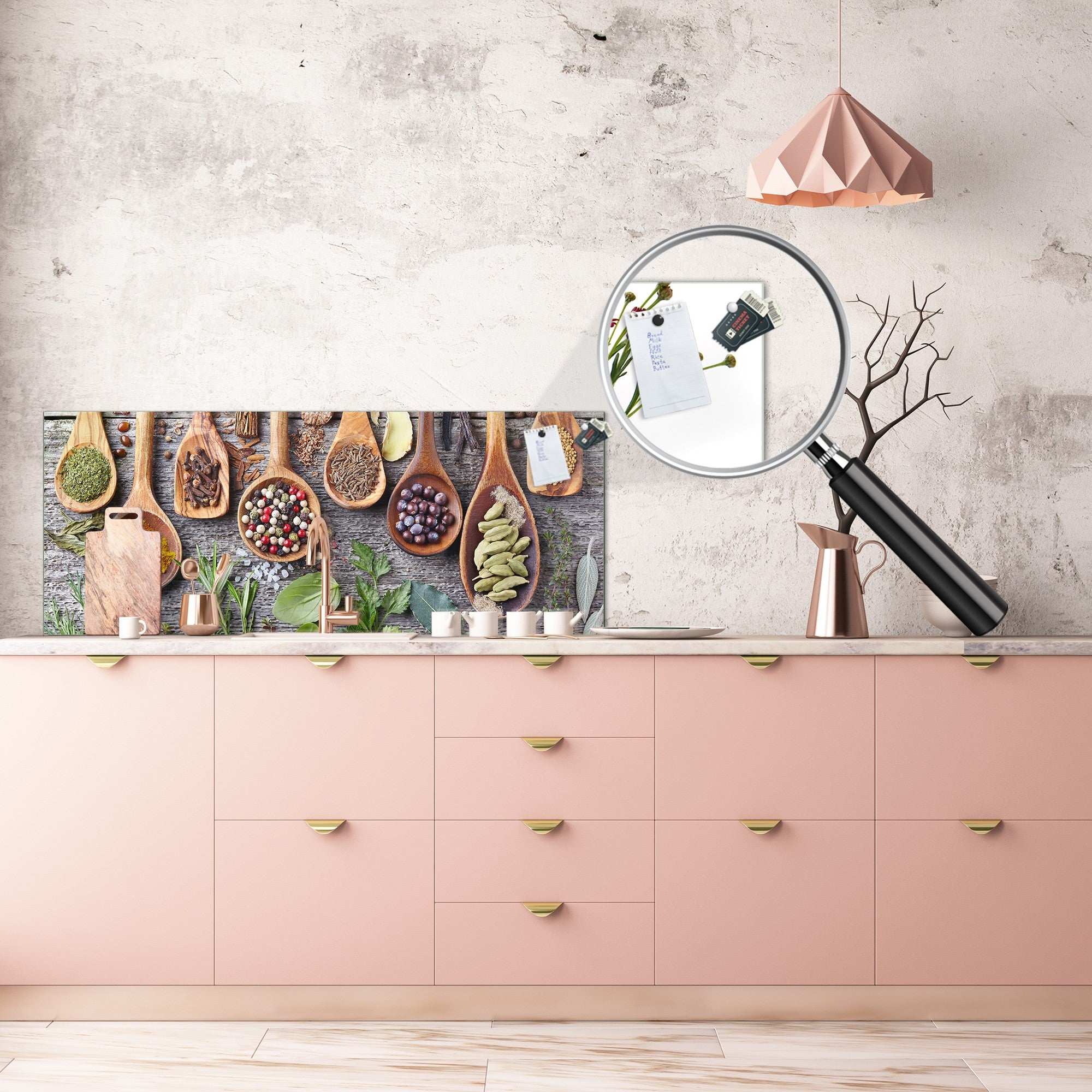 Toughened printed glass backsplash - Kitchen wall splashback BBS33 w/wo magnetic properties : Herbs and spices series : Herbs and spices 1