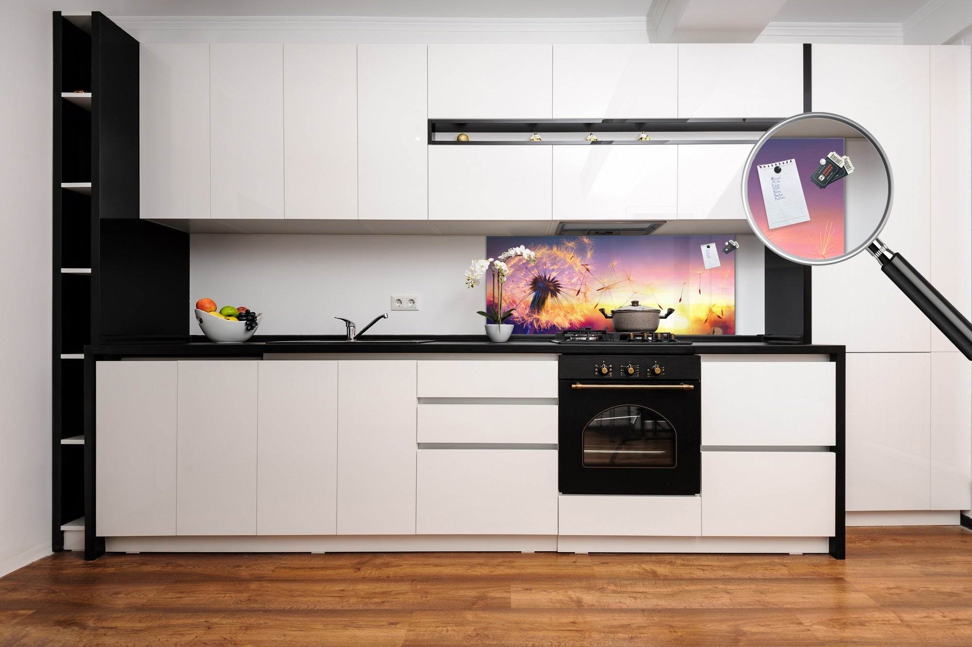 Design glass backsplash - Tempered Glass BBS29 splashback w/wo magnetic properties : Nature Series : Sunset dandelion