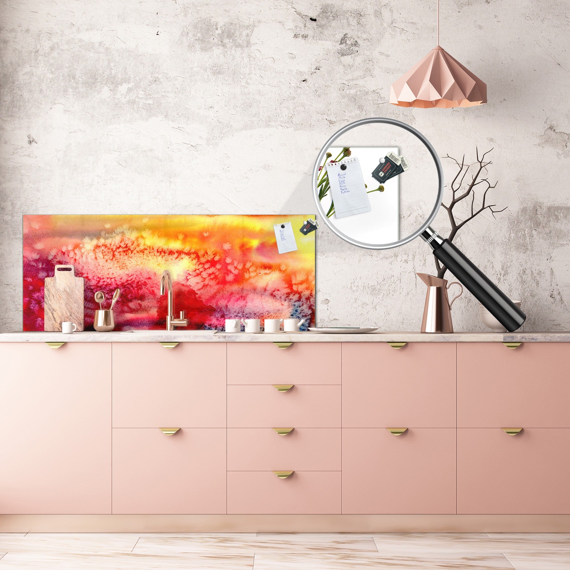 Stylish glass backsplash - Photo glass upstand BBS31 w/wo magnetic properties : Textures series : Abstract multicoloured background