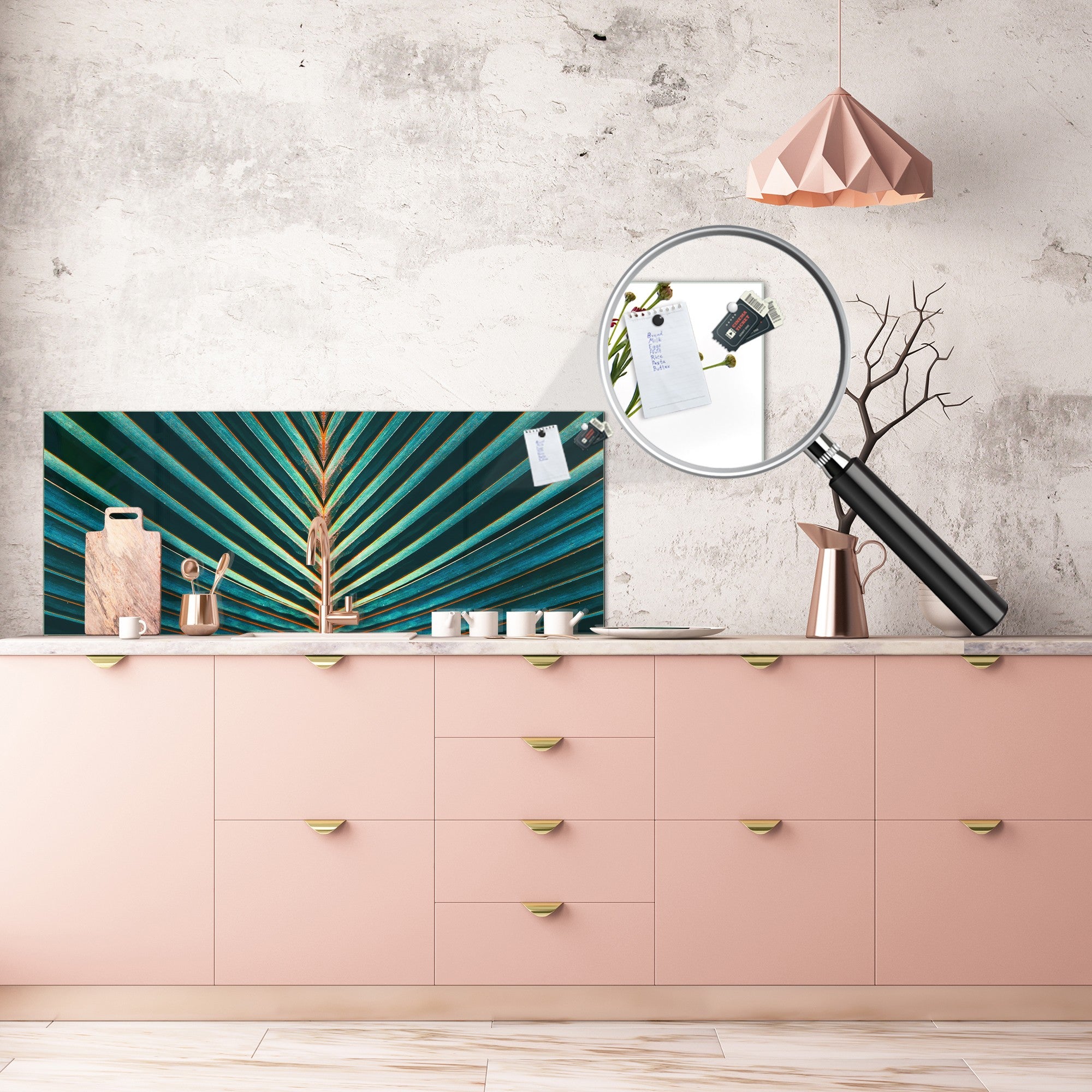 Design glass backsplash - Tempered Glass BBS29 splashback w/wo magnetic properties : Nature Series : Palm leaf