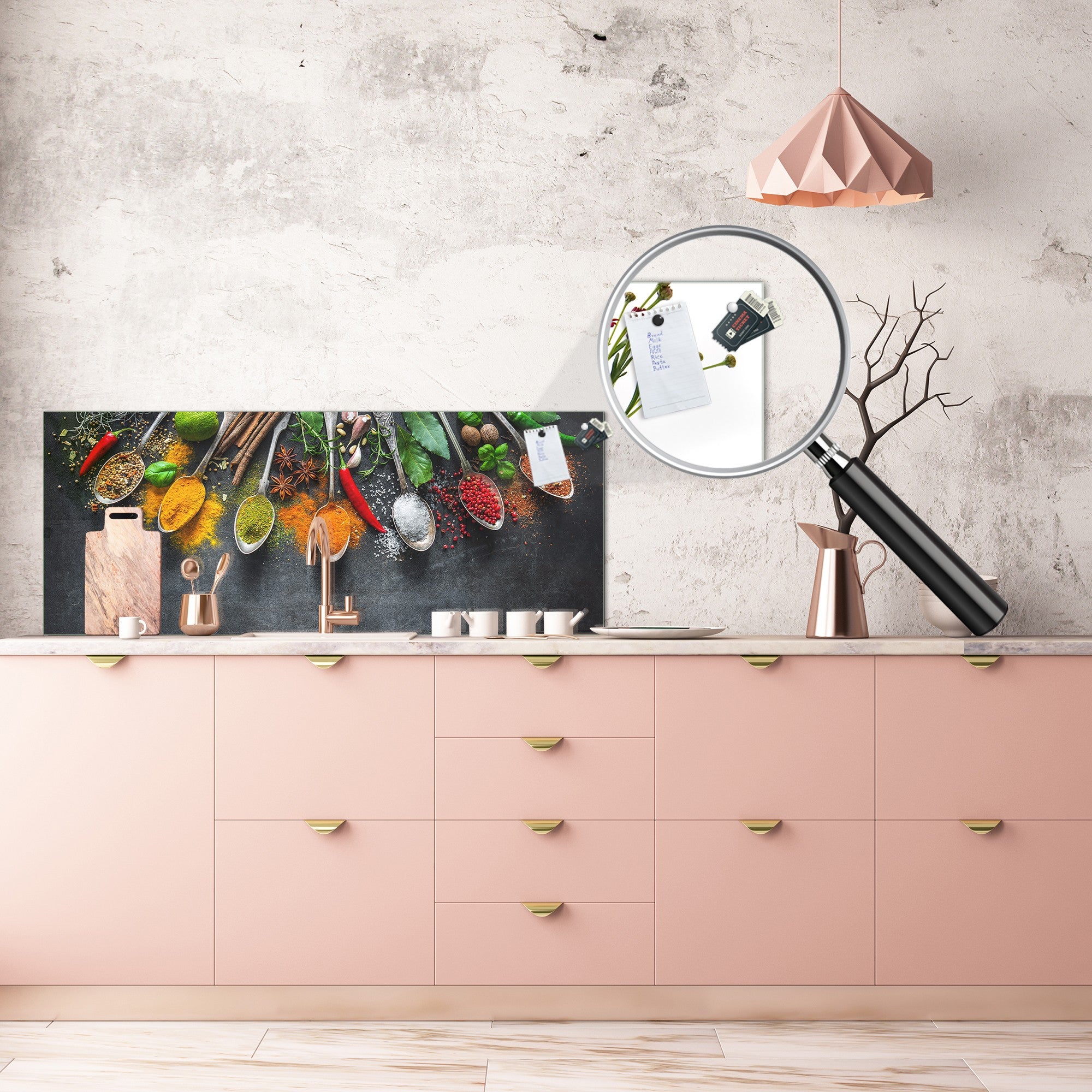 Toughened printed glass backsplash - Kitchen wall splashback BBS33 w/wo magnetic properties : Herbs and spices series : Herbs and spices 2
