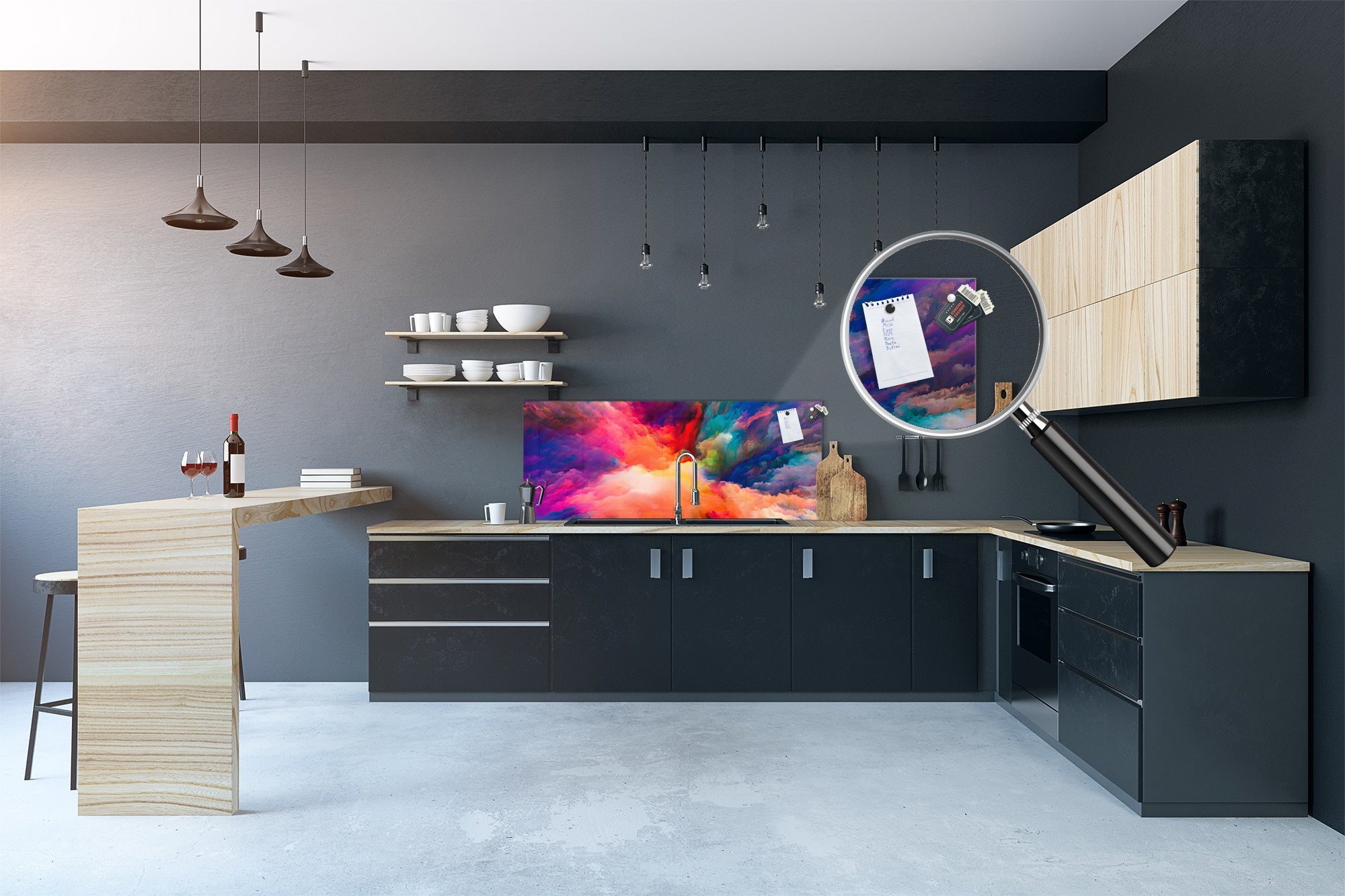 Stylish glass backsplash - Photo glass upstand BBS31 w/wo magnetic properties : Textures series : Colours splash