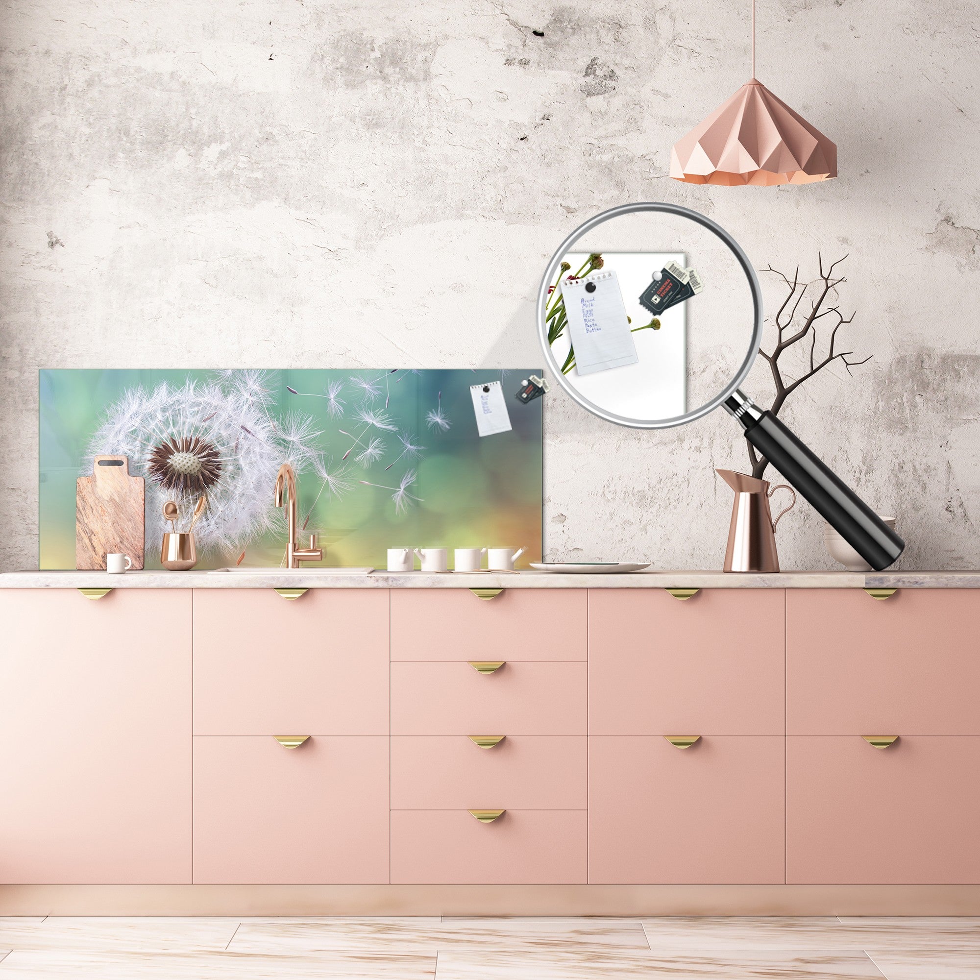 Design glass backsplash - Tempered Glass BBS29 splashback w/wo magnetic properties : Nature Series : Dandelion