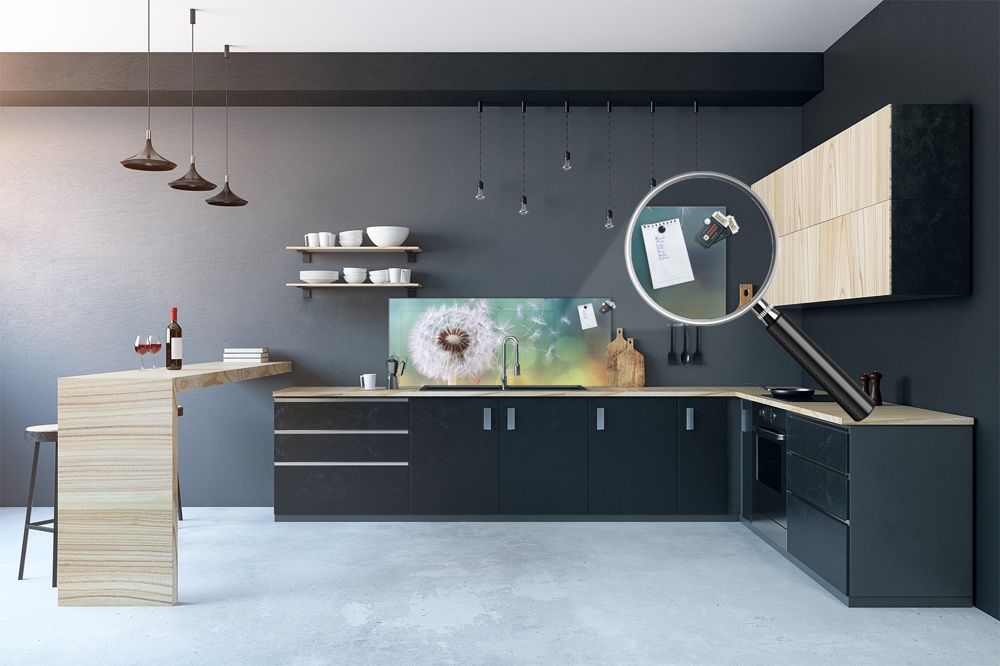 Design glass backsplash - Tempered Glass BBS29 splashback w/wo magnetic properties : Nature Series : Dandelion