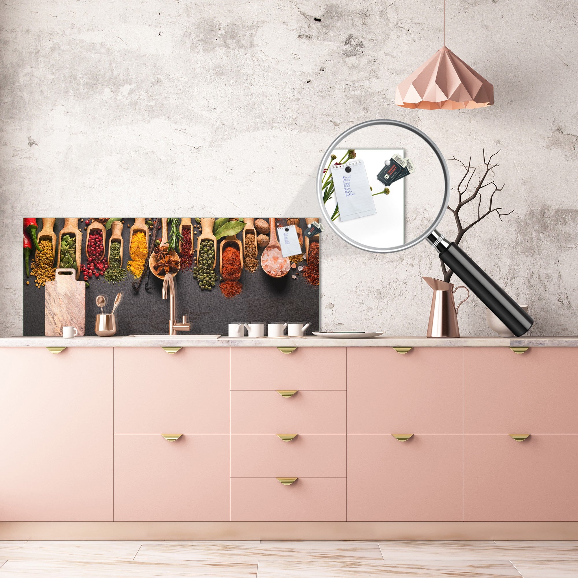 Toughened printed glass backsplash - Kitchen wall splashback BBS33 w/wo magnetic properties : Herbs and spices series : Herbs and spices 3