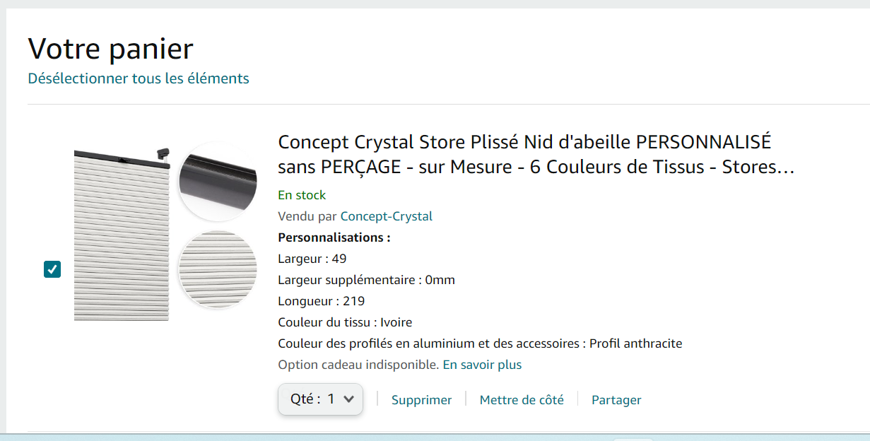 Commande pour Anne - stores nid d'abeille - Order for Anne - honeycomb blinds