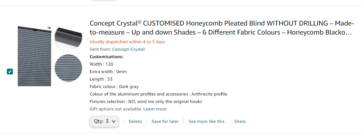 Order for Jonathan - Honeycomb pleated shades without drilling