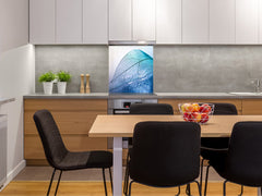 Stylish Tempered glass backsplash – Glass kitchen splashback – Glass upstand NBS14: Nature Series : Transparent blue leaf