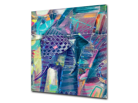 Unique Glass kitchen panel – Tempered Glass backsplash – Art design Glass Upstand NBS15: Art Series : Abstract Indian elephant