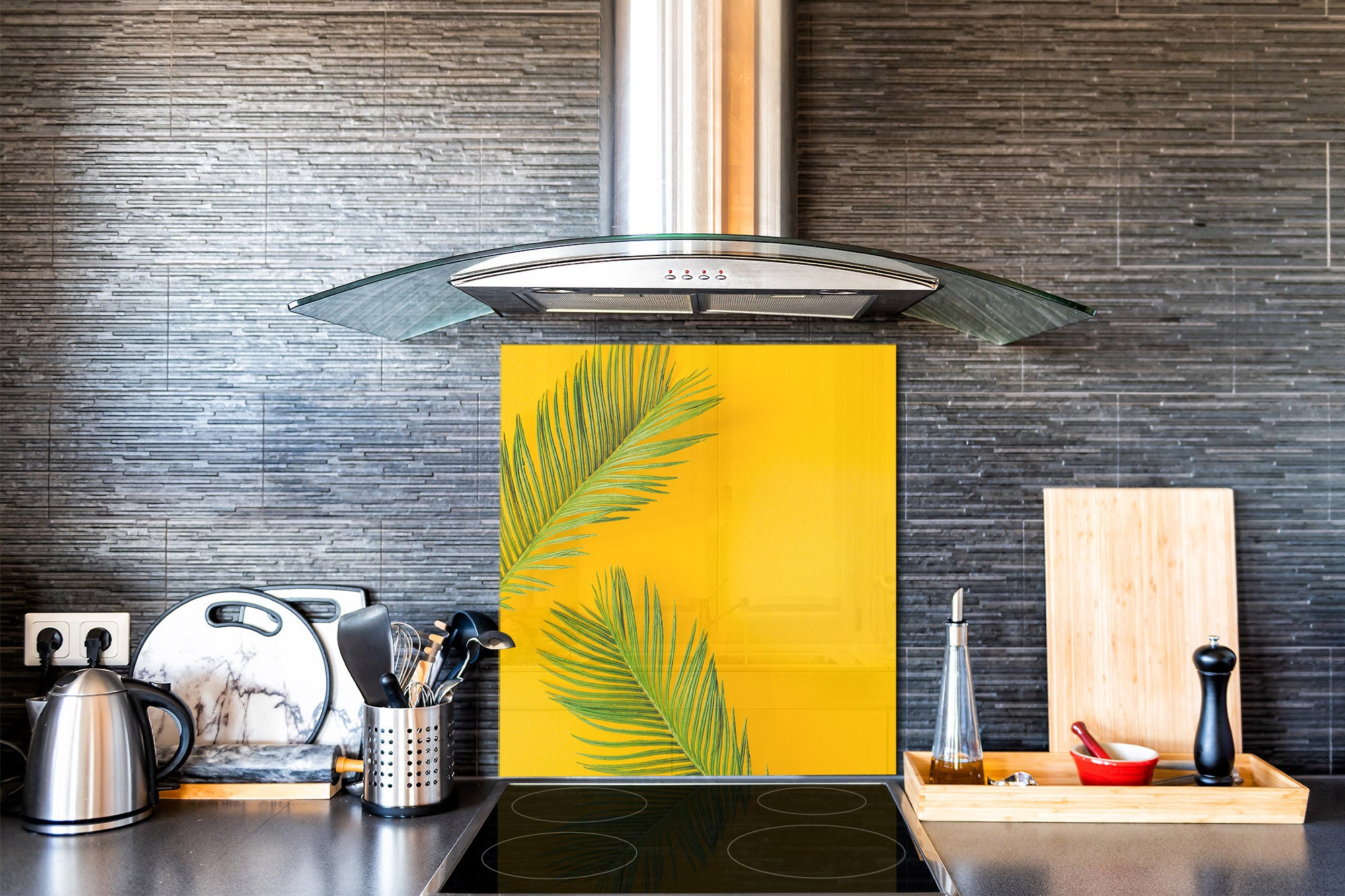 Stylish Tempered glass backsplash – Glass kitchen splashback – Glass upstand NBS14: Nature Series : Yellow leaves
