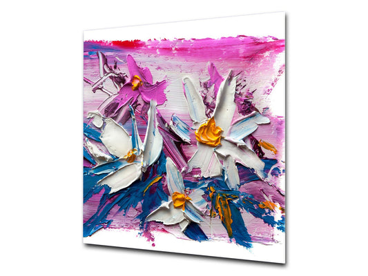 Unique Glass kitchen panel – Tempered Glass backsplash – Art design Glass Upstand NBS15: Art Series : Bouquet of flowers