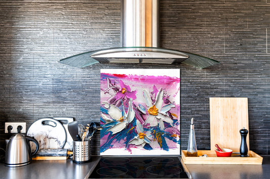 Unique Glass kitchen panel – Tempered Glass backsplash – Art design Glass Upstand NBS15: Art Series : Bouquet of flowers