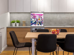 Unique Glass kitchen panel – Tempered Glass backsplash – Art design Glass Upstand NBS15: Art Series : Bouquet of flowers
