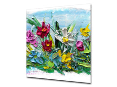 Unique Glass kitchen panel – Tempered Glass backsplash – Art design Glass Upstand NBS15: Art Series : Bouquet of flowers 2
