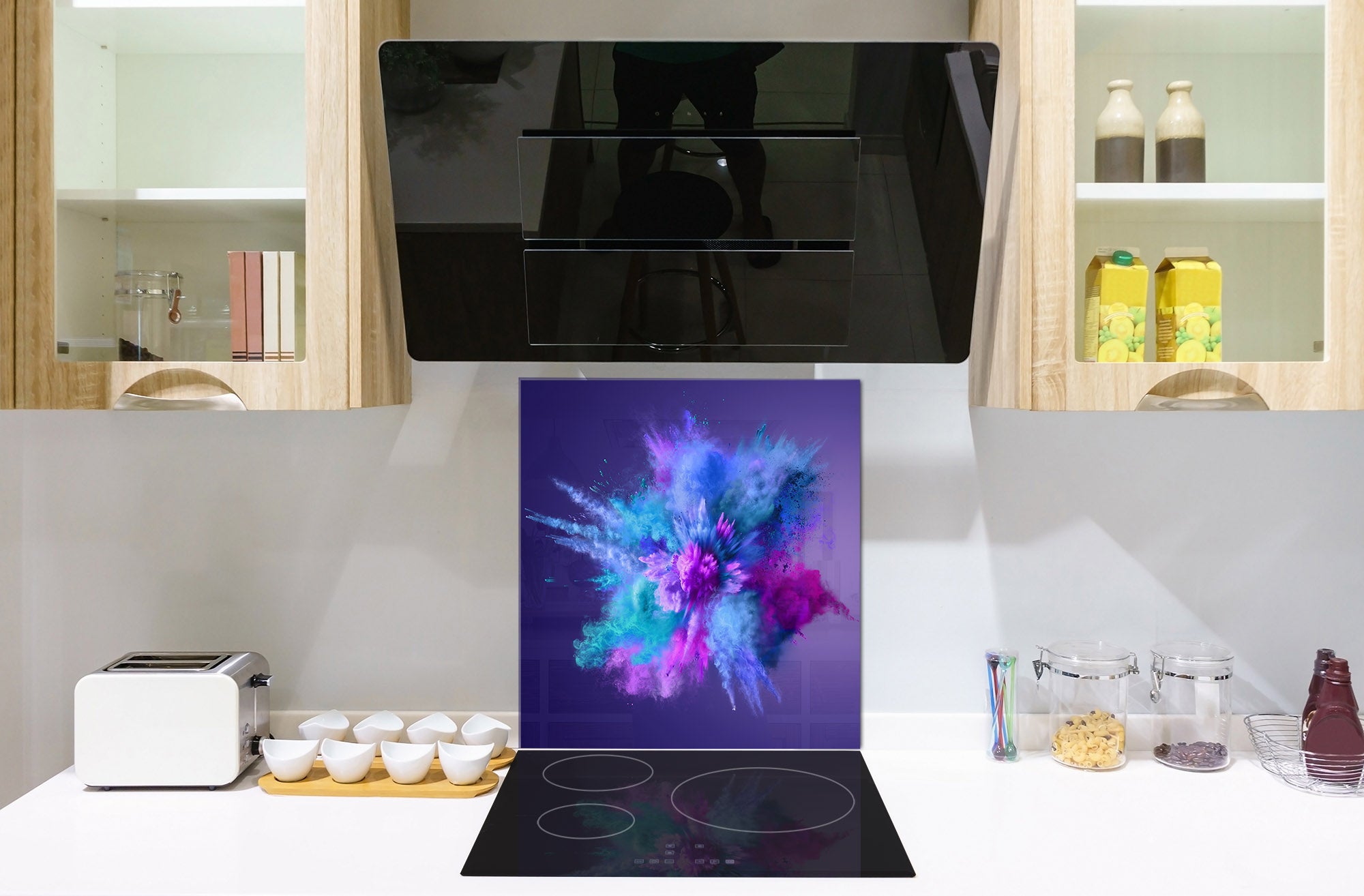 Unique Glass kitchen panel – Tempered Glass backsplash – Art design Glass Upstand NBS15: Art Series : Colour explosion 1