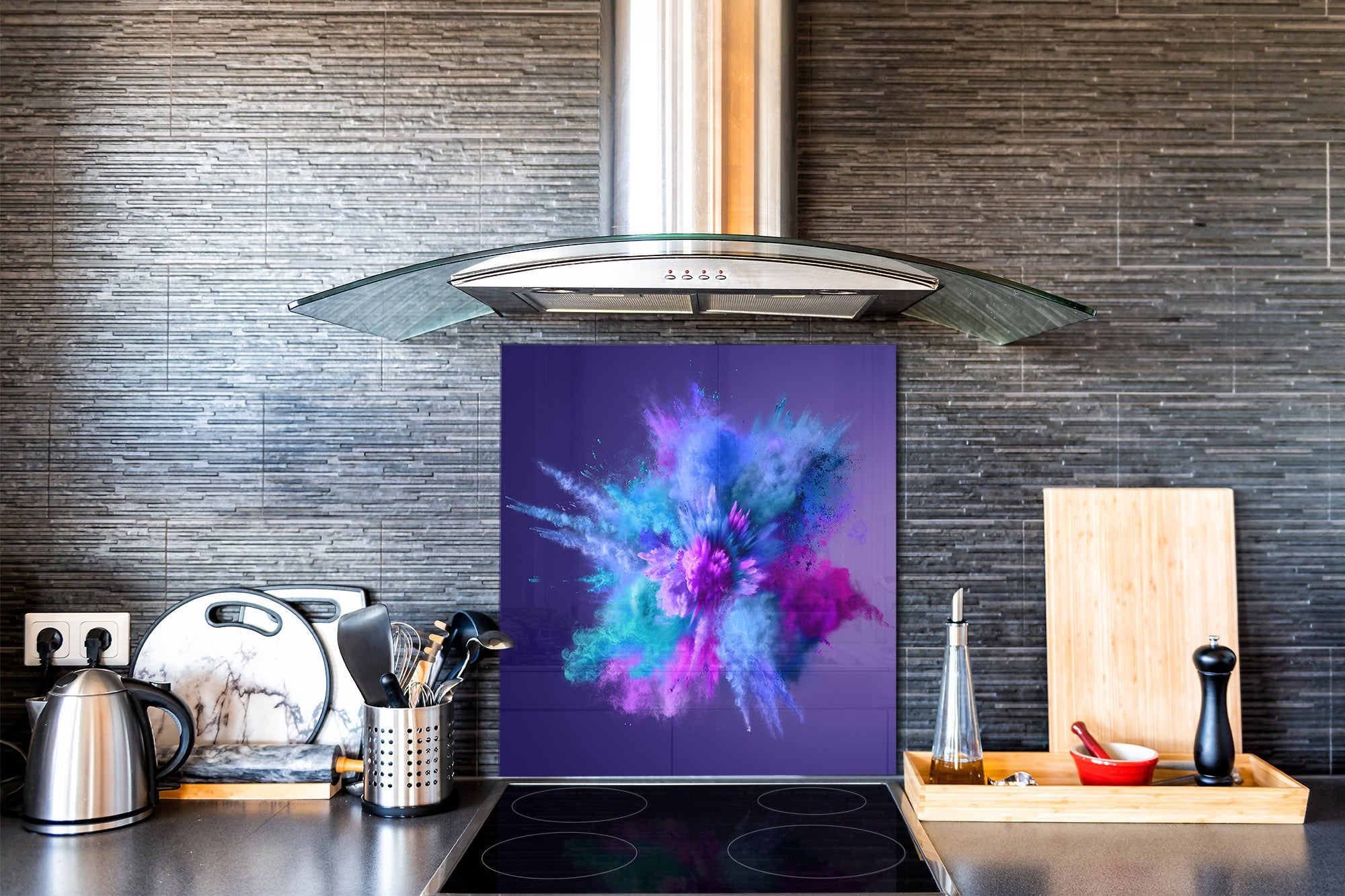 Unique Glass kitchen panel – Tempered Glass backsplash – Art design Glass Upstand NBS15: Art Series : Colour explosion 1