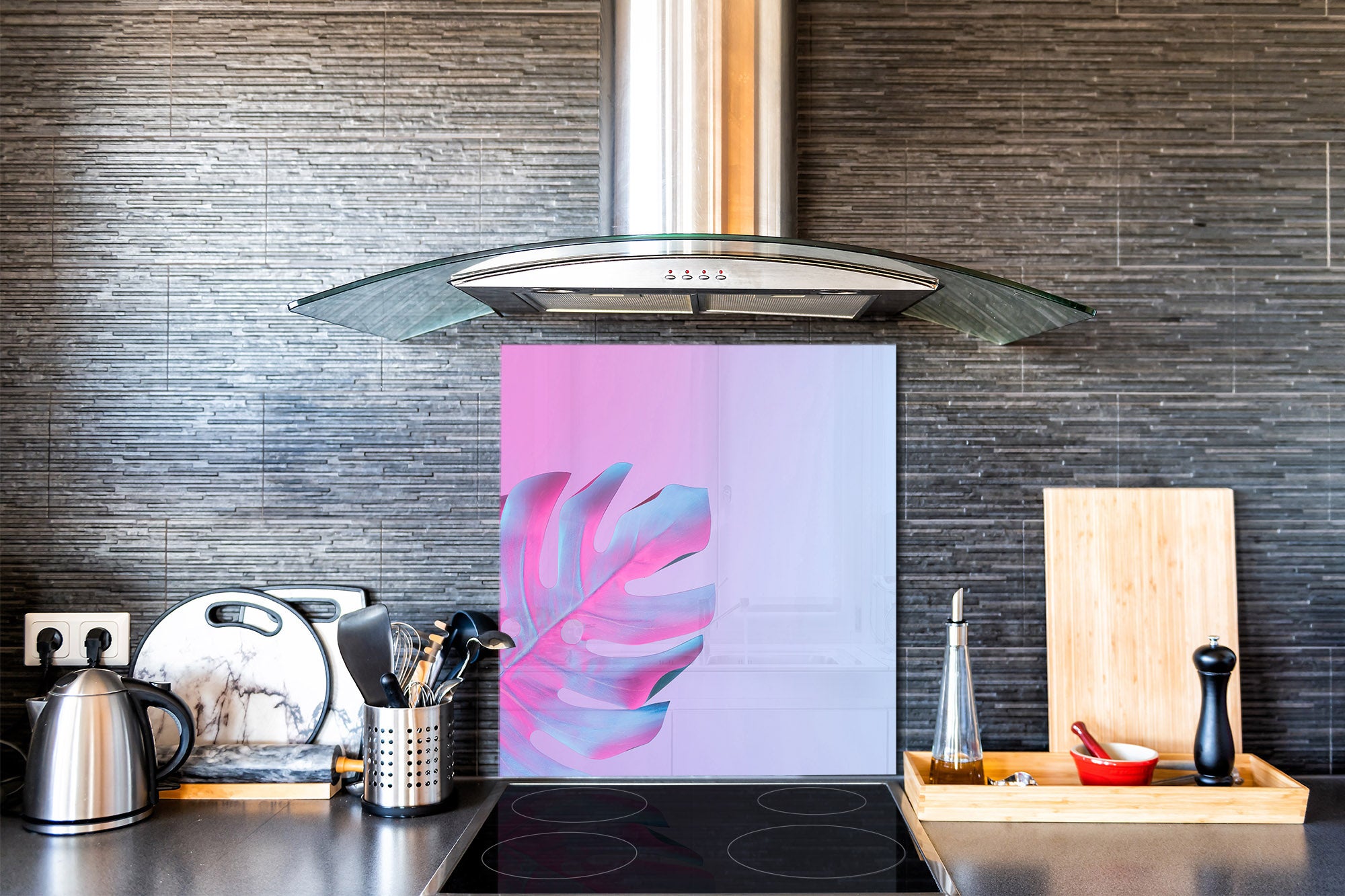 Stylish Tempered glass backsplash – Glass kitchen splashback – Glass upstand NBS14: Nature Series : Monstera deliciosa 1