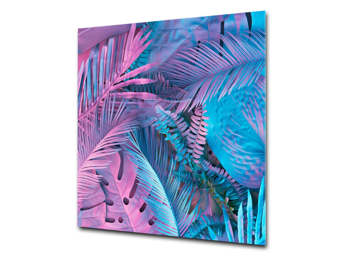 Stylish Tempered glass backsplash – Glass kitchen splashback – Glass upstand NBS14: Nature Series : Neon tropical leaves