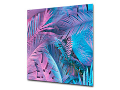 Stylish Tempered glass backsplash – Glass kitchen splashback – Glass upstand NBS14: Nature Series : Neon tropical leaves