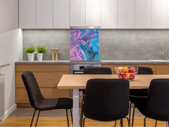 Stylish Tempered glass backsplash – Glass kitchen splashback – Glass upstand NBS14: Nature Series : Neon tropical leaves