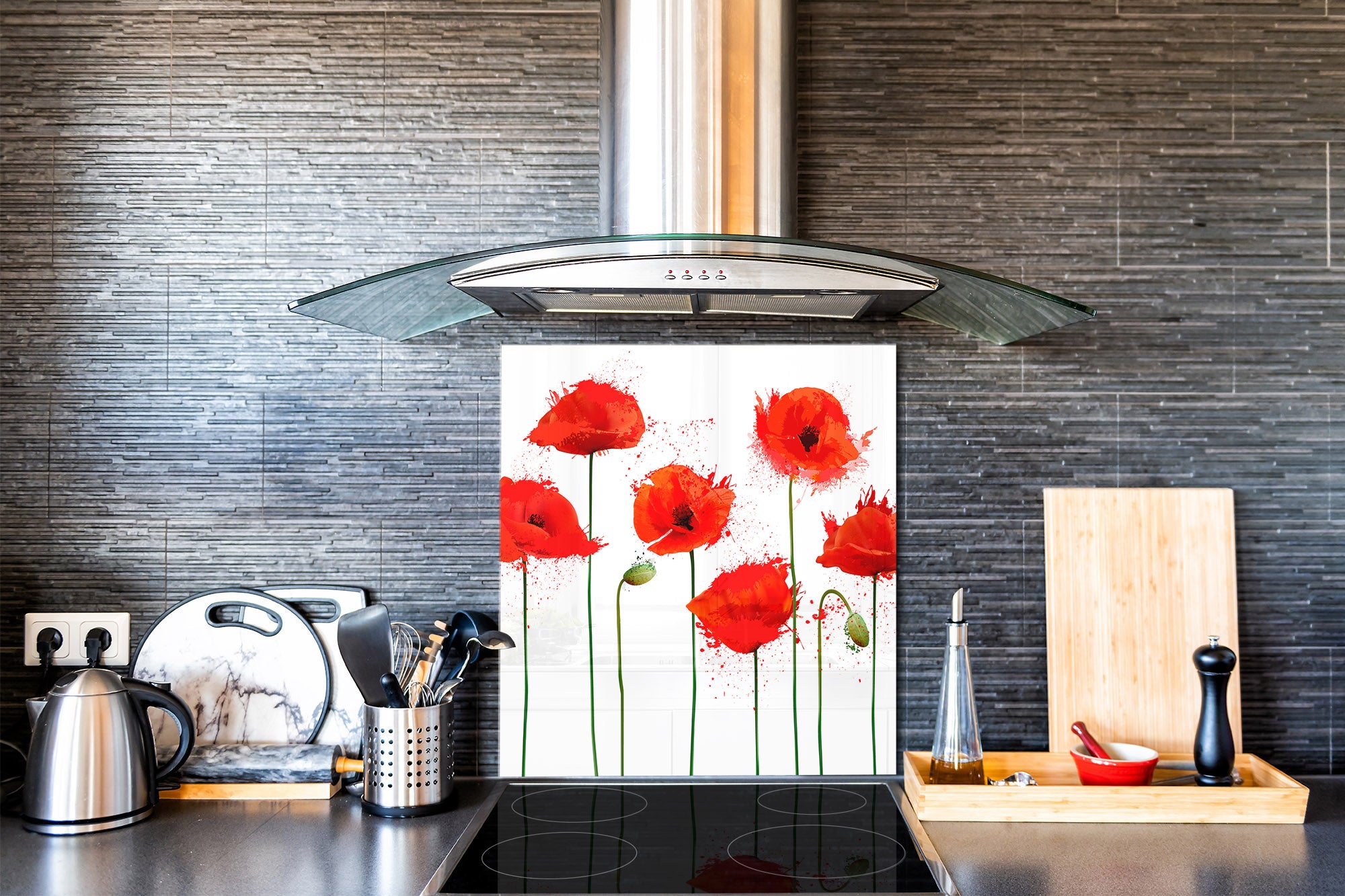 Stylish Tempered glass backsplash – Glass kitchen splashback – Glass upstand NBS14: Nature Series : Poppy seed flowers