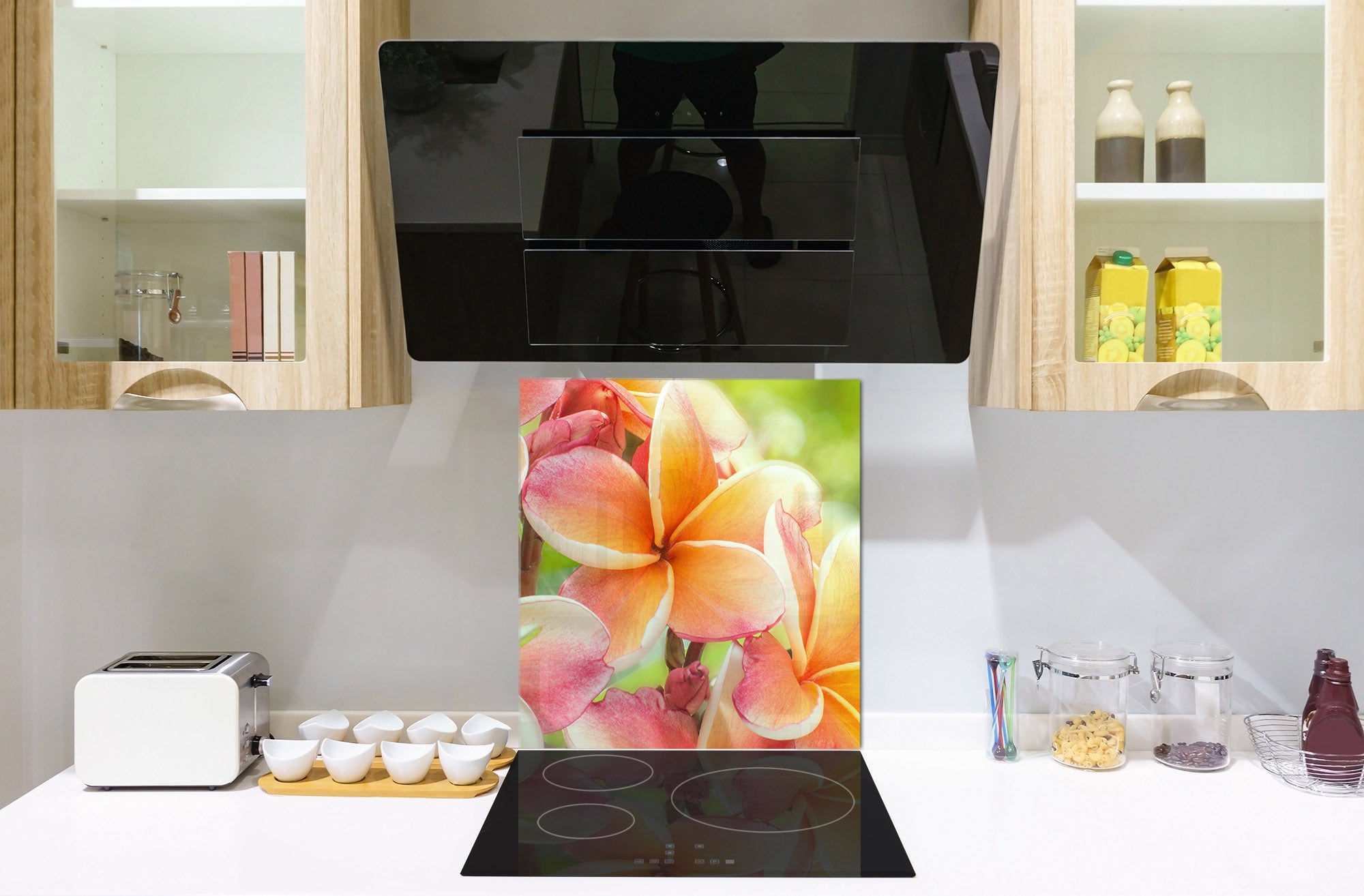 Stylish Tempered glass backsplash – Glass kitchen splashback – Glass upstand NBS14: Nature Series : Frangipani flower