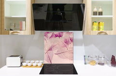 Stylish Tempered glass backsplash – Glass kitchen splashback – Glass upstand NBS14: Nature Series : Transparent purple leaves