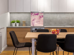 Stylish Tempered glass backsplash – Glass kitchen splashback – Glass upstand NBS14: Nature Series : Transparent purple leaves